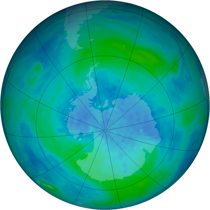 Antarctic ozone map for 21 February 1994
